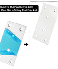 Heavy Duty Stainless Steel Flat Brackets 30 Pack 4 By 2 Inch Mending Plates For Furniture Wood Shelf Repair Built Tough Rock Solid No Hassle Mounting With Screws Included, showing protective film removal.