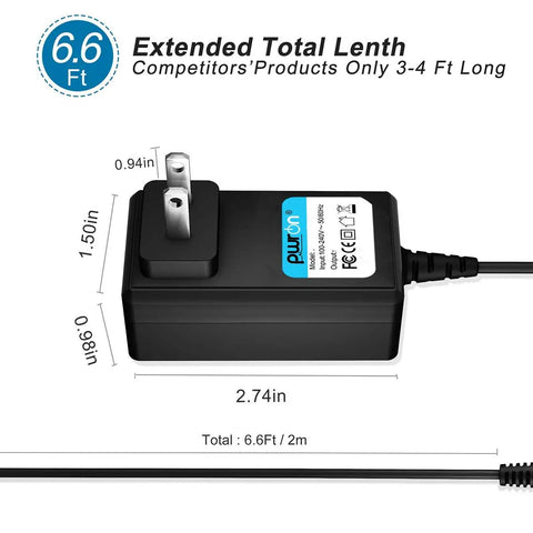 6.6 Ft Long AC Power Cord For Meade Telescopes ETX Series DC Supply Charger with plug and dimensional details shown