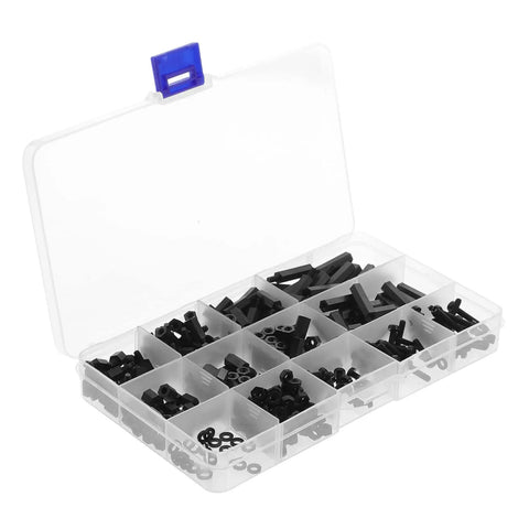 2 Sets Nylon Standoff Spacer Assortment Kit Featuring Heavy Duty Machine Screws Nuts And PCB Mounting Hardware For Versatile Electronics Sensor Assembly And Head Fixing Projects With High Hardness Build in a clear storage case.