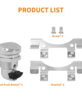 Chrome Push Button Fuel Door Gas Cap Latch Kit For Electra Glide Street Glide Road Glide Tour Glide Tri Glide 1992 To 2025 Fits Center Fill Tanks Easy Install Durable Aluminum Construction with latch, screws, and brackets displayed