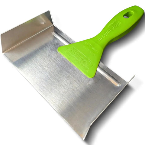 Bi Directional D Wing Drywall Corner Trowel Seven And A Half Inch Stainless Steel Blade with polymer handle, angled view