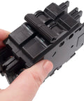 2 Pole 60A 230V HVAC Air Handler Circuit Breaker Replacement For RBHL And RBHN Model Specific 42-107430-03 UEBI-70602BBDx Not Universal DIN Rail Mount Lug To Lug Terminals Beefy Built Breaker Reliable Upgrade For Your Unit., black 2-pole DIN rail breaker in hand