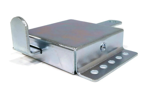 Beefed-Up Garage Door Side Lock for 2 or 3 Inch Track, shown in metal, easy install, slide lock to secure your door, fits most doors.
