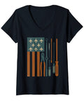 Womens Aircraft Mechanic USA Flag Aviation Maintenance Tools Retro V Neck Tee for Hangar Wear Airshows Fourth of July