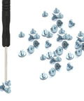 Premium M.2 NVMe SSD Mounting Screws Kit Including Sixty Heavy Duty PCIe NGFF 2280 Hardware Fasteners, silver screws and driver tool.