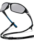 Full Lens Readers Wrap Around Sport Magnifying Safety Glasses With Photochromic Lenses For Men Black Blue Frame 1.5 Diopter UV Adaptive Goggles