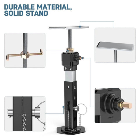 Two Pack RV Slide Out Stabilizer Jacks For Travel Trailers And Campers Adjustable 13 To 24 Inches Heavy Duty Supports That Hold Up To 5000 Lbs Power Drill Quick Install Durable Aluminum Gear Box And Upgraded Swivel Nuts showcasing detailed parts and durable material.