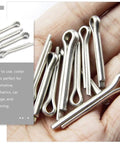 220 Count Stainless Steel Cotter Pins And Hitch Pin Clips Kit For Axles Trailers And Car Repair in hand, durable hardware pins