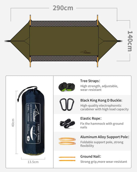 Diagram showing components of 4 In 1 Camping Hammock Tent With Mosquito Net And Removable Sunshade For Outdoors Hiking Travel Lightweight Hanging