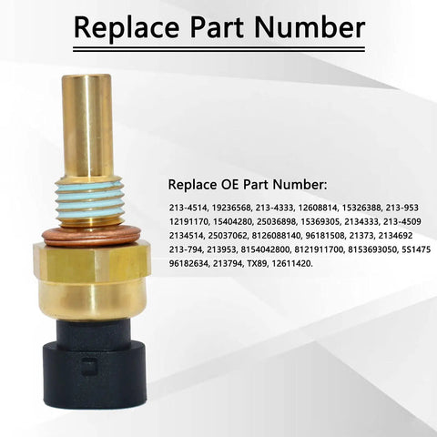 Coolant Temperature Sensor ECT For Chevy Buick GMC Cadillac Pontiac, Ultimate Replacement Unit For GM Cars, Fits Camaro Malibu Silverado Tahoe Suburban Equinox Impala Aveo Express HHR And More, brass threaded sensor