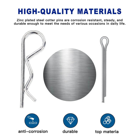 Pro Grade Cotter Pin And Hairpin Pin Assortment Kit 250 Pcs R Clips Spring Steel Retaining Pins Zinc Plated