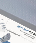 Close-up of gray anti-slip pedal and rubber feet of Three Step Ladder With Anti Slip Pedals And Comfortable Handrail Portable Heavy Duty Step
