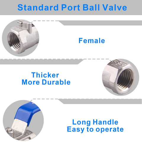 Features of Stainless Steel Ball Valve One Quarter Inch NPT Standard Port One Piece Serviceable With Female To Female Threads