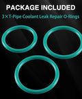 O-ring seal set; three teal coolant leak repair O-rings for T-pipe and radiator hoses, front view