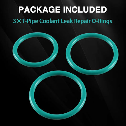 O-ring seal set; three teal coolant leak repair O-rings for T-pipe and radiator hoses, front view