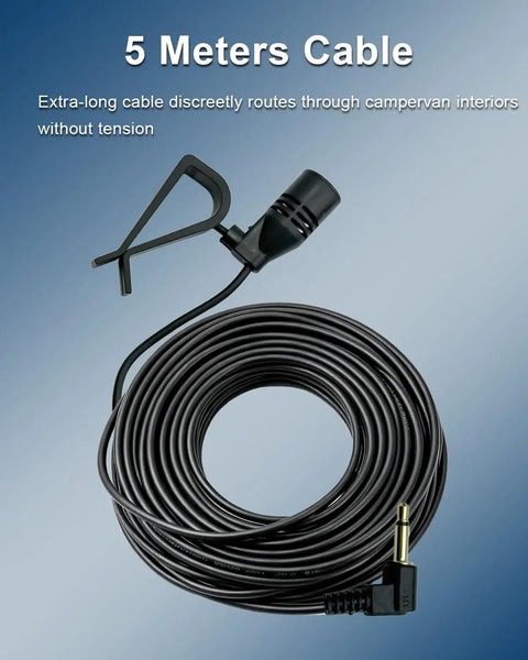 Crystal Clear 3.5mm Car Microphone For Aftermarket Radios With 16.4 Feet Cable And 2.5mm Adapter, coiled with clip