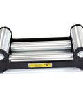 10 Inch 9500 To 12000 Lbs 4 Way Roller Steel Fairlead For UTV ATV Winch Accessory, Heavy Duty Powder Coated Bracket, 254mm Hole Spacing, Galvanized Hardware, CE Certified. Front view of steel roller fairlead with black powder-coated bracket and galvanized hardware