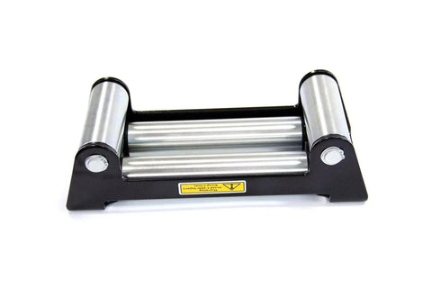 10 Inch 9500 To 12000 Lbs 4 Way Roller Steel Fairlead For UTV ATV Winch Accessory, Heavy Duty Powder Coated Bracket, 254mm Hole Spacing, Galvanized Hardware, CE Certified. Front view of steel roller fairlead with black powder-coated bracket and galvanized hardware