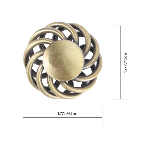 European Style Iron Nickel Alloy Cabinet Handles Set Of 2 In Vintage Dark Bronze with spiral design dimensions 1.77in/4.5cm