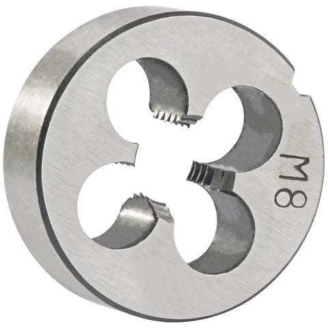 M8 1.25 Metric Tap And Die Set For Metalworking Right Hand Threading round die showing threads for steel aluminum copper