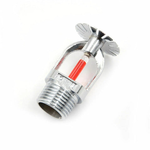 Top Tier Ten Pack Pendent Fire Sprinkler Heads With A 155 Degree Fahrenheit Red Glass Bulb And One Half Inch Npt Pipe Thread, chrome finish.