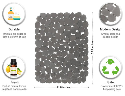 Image of Pebble Sink Mat 2 Pack For Stainless Steel And Ceramic Sinks with grey matte finish. Features durable, eco-friendly design, 15.7 x 11.8 inches.