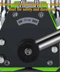 Close-up of Heavy Duty Magnetic Lifter with Release Handle, featuring stainless steel construction and ON/OFF switch.