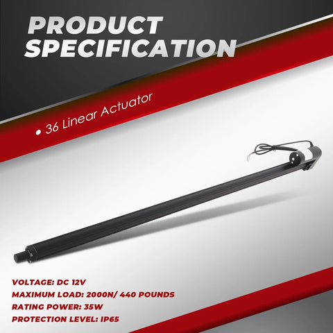 Beefy 36 Inch 12V Linear Actuator Kit Heavy Duty 440 Pounds 2000N IP65 Protection Aluminum Alloy Stroke Actuator featured