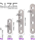 Stainless Steel Flat Brace Shelf Brackets Kit With Screws Three Size Set 50mm 80mm 100mm dimensions and quantities shown