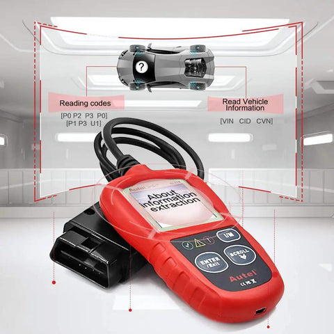 Red AL319 OBD2 Scanner Car Code Reader for Engine Fault Codes, CAN Diagnostic Tool displaying vehicle data interface