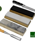3 Stone Sharpening Stone Set With Wood Mounted Base, Pro Grade Soft Hard Black Stones In Coarse Fine And Extra Fine Grits, 2x6 2x8 Or 2x10