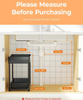 Under sink area measuring guide showcasing dimensions for Three Pack Under Sink Organizers With Smooth Sliding Drawers And Heavy Duty Mesh Bins, Adjustable Kitchen Cabinet Storage Rack For Quick Access, Total Game Changer To Trash Countertop Clutter And Freshen Your Living Space.