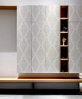 Modern Stripe Peel And Stick Wallpaper Beige And White Geometric Self Adhesive Wall Covering on cabinet doors