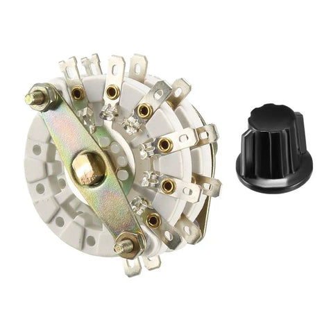 2 Pole 6 Position Rotary Switch With Knob, Band Selector, 2 Deck, 14 Pin, Mount 9.7mm, Shaft 6mm display