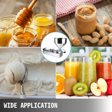 Hassle Free Pneumatic Paste Filler Machine Single Head Semi Auto Bottle Filling Station For Cream Lotion Thick Sauces And Smooth Syrups in action with jars and food items.
