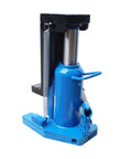 Tough As Nails Hydraulic Toe Jack With Heavy Steel Build Delivers Hella Serious Lifting Power Handling Fifteen Ton Bottom Push And Thirty Ton Top Capacity side view showing hydraulic mechanism in blue and black finish.