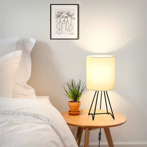 Two Pack Black Metal Bedside Lamps With Linen Shade For Bedroom And Living Room, Modern Nightstand Accent Lights, No Bulb