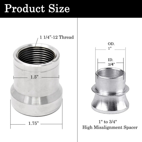 Built Tough 1.25 Inch Heim Joint Rod End Kit Left Hand Thread Chromoly Steel Heat Treated Panhard Rod sizing details with dimensions.