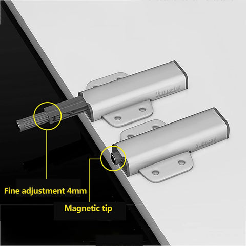 Push To Open Cabinet Latch Set Magnetic Door Touch Latches For Drawer Closure 2 Pack showing fine adjustment and magnetic tip