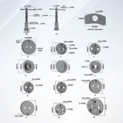 Diagram showing measurements for Pro Grade Pneumatic Brake Caliper Tool Set With 28-Piece Heavy Duty Disc Brake Piston Compressor And Wind Back Kit