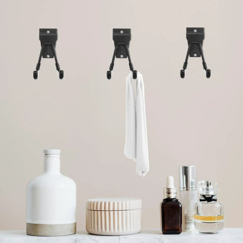 King Pin Black Metal Wall Mount Hooks Heavy Duty Coat Hat Hanger Sturdy Screw In Multipurpose Tool Rack For Bathroom Kitchen Living Room Smooth Home Organization Upgrade with towel.