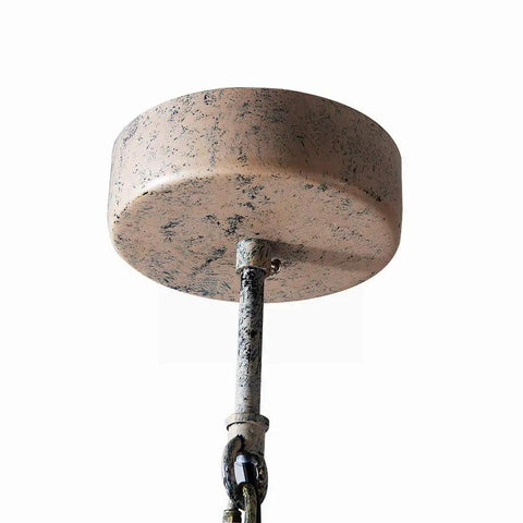 Canopy and chain of Wood Bead Chandelier Pendant For Boho Beachy Vibe Living Room Lighting with gray white finish.
