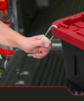 Heavy Duty 27 Gallon Storage Bin 2 Pack Large Plastic Container With Secure Snap On Lid, locking lid demonstrated.