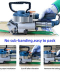 Ultra Lightweight Handheld Pneumatic Strapping Tool Absolute No Brainer Badass Workhorse For PP And PET Strapping Bands Half And Three Quarter Inch Killer Grip Sealer at work on packaging.