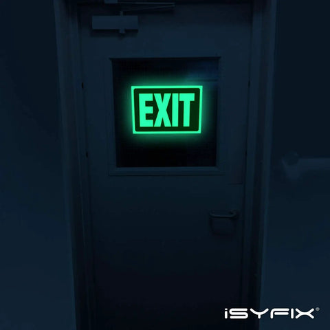 Exit Glow In The Dark Sign Stickers Red 2 Pack 10x7 Inch Photoluminescent Vinyl Laminated For UV Weather Resistance Indoor Outdoor