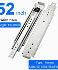 Heavy Duty Full Extension Drawer Slide Rail With Ball Bearing Side Mount Cabinet Track For Slick Silent Roll Built Like A Tank Metal Drawer Carrier Fifty Two Inch Span showing cold rolled steel construction.