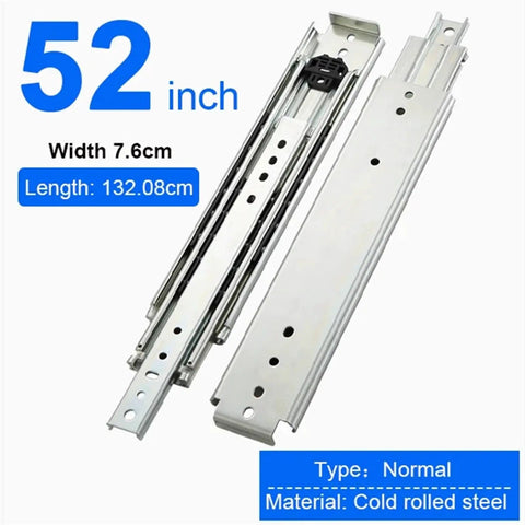 Super Rock Solid Full Extension Drawer Slides Ball Bearing Side Mount Cabinet Runners Soft Close Glide 52 Inch Heavy Duty Metal Tracks showing 52 inch steel drawer slides.