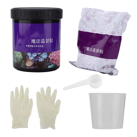 Instant Clear Aquarium Glue For Fish Tanks 28 Oz Pro Grade Adhesive Safe For Fish Plants And Water Dries Hard And Inert Non Toxic Bond For Decorations And Live Rock Color kit with jar, bag, gloves, scoop, cup