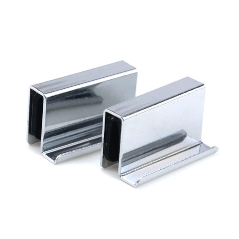 Six Pack 1.6 Inch Glass Finger Edge Pull Clips For Window Display Cabinets polished chrome stainless steel view