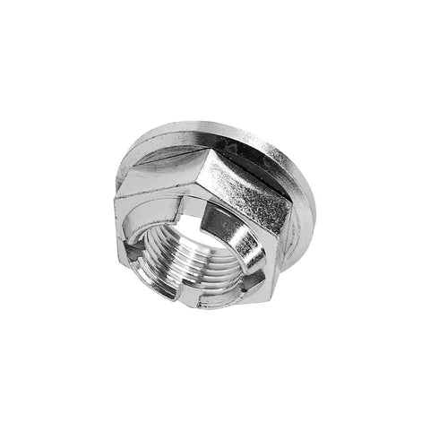 Heavy Duty M24x2.0 Axle And Shaft Spindle Nuts Pair Rock Solid For Ford F150 Lincoln Navigator Cadillac CTS Chevy Trucks Rust Proof No Worries Installation Hardware, close-up of durable carbon steel nut.